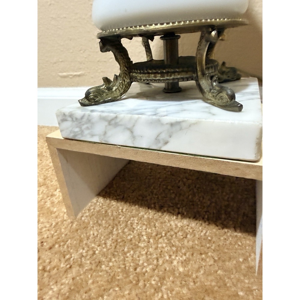 Vtg White Satin Lamp Made in Western Germany, Poseidon Fish Base On Marble 29" - Picture 8 of 16